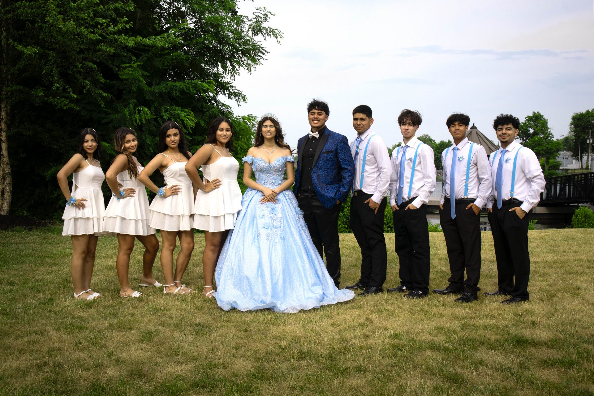 Green quinceañera ball gown with floral bouquet, quinceañera photography Dallas Fort Worth